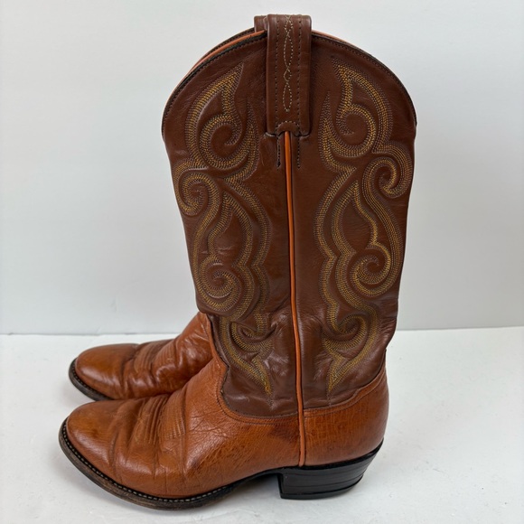 Vintage Tony Lama Brown Smooth Ostrich Leather Cowboy Boots 8437 Mens Size 7 D